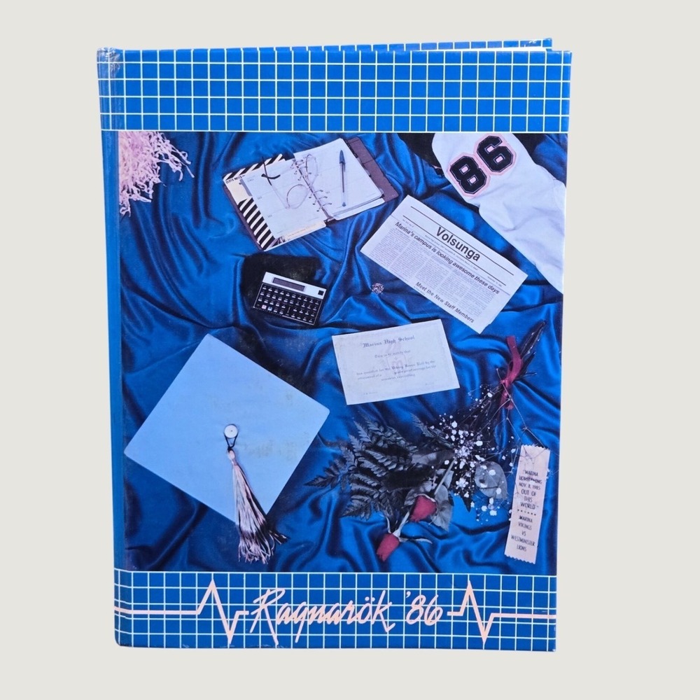 Vintage 1986 Marina High School Ragnarok 86 Yearbook Huntington Beach CA Blue